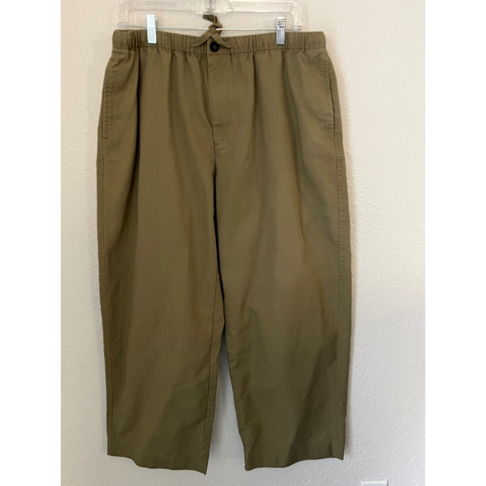 COS Mens Relaxed Elastic Waist Trousers Olive Green Khaki Wide Leg Pants 34R